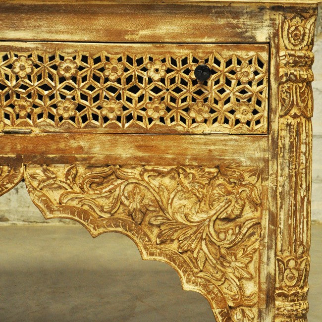 Mehrab Style Carved Hall Table with One Drawer