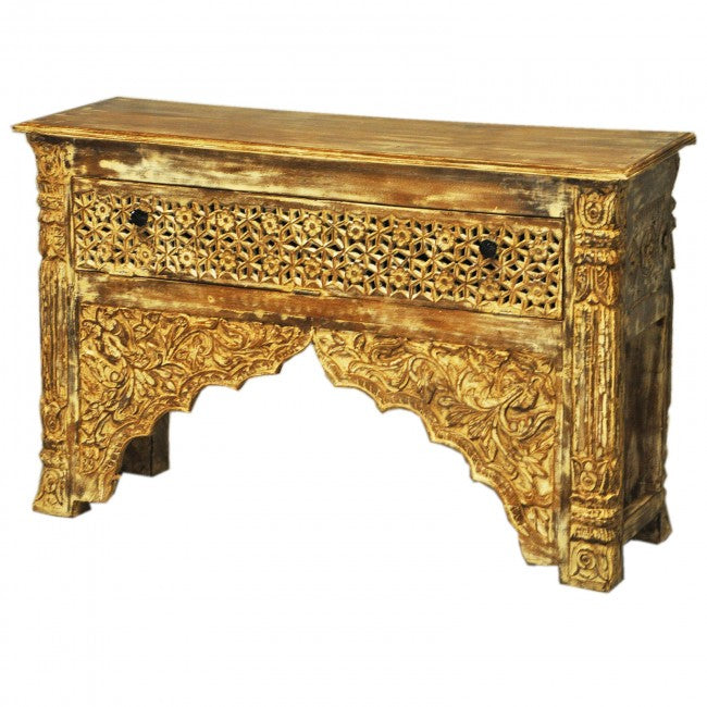 Mehrab Style Carved Hall Table with One Drawer