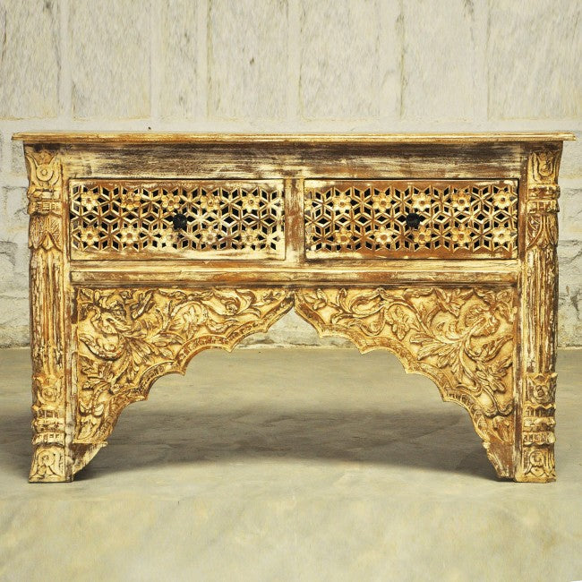 Mehrab Style Carved Hall Table with Drawers