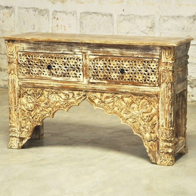 Mehrab Style Carved Hall Table with Drawers