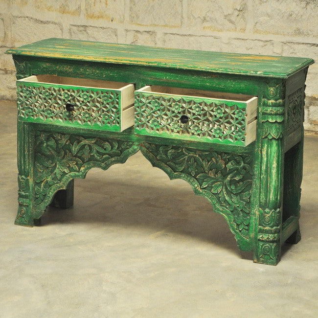 Mehrab Style Carved Hall Table with Drawers