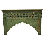 Mehrab Style Carved Hall Table with Drawers-Green