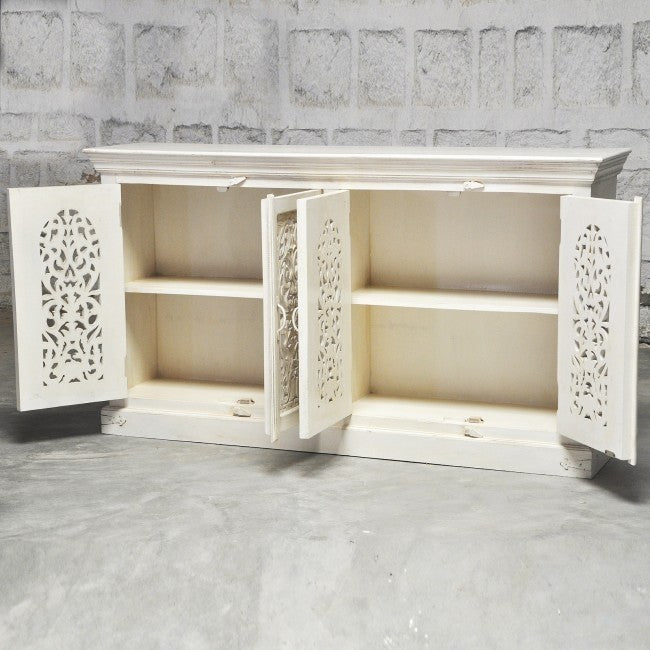 Jali Solid 4 Door Wooden Sideboard White 160-40-90