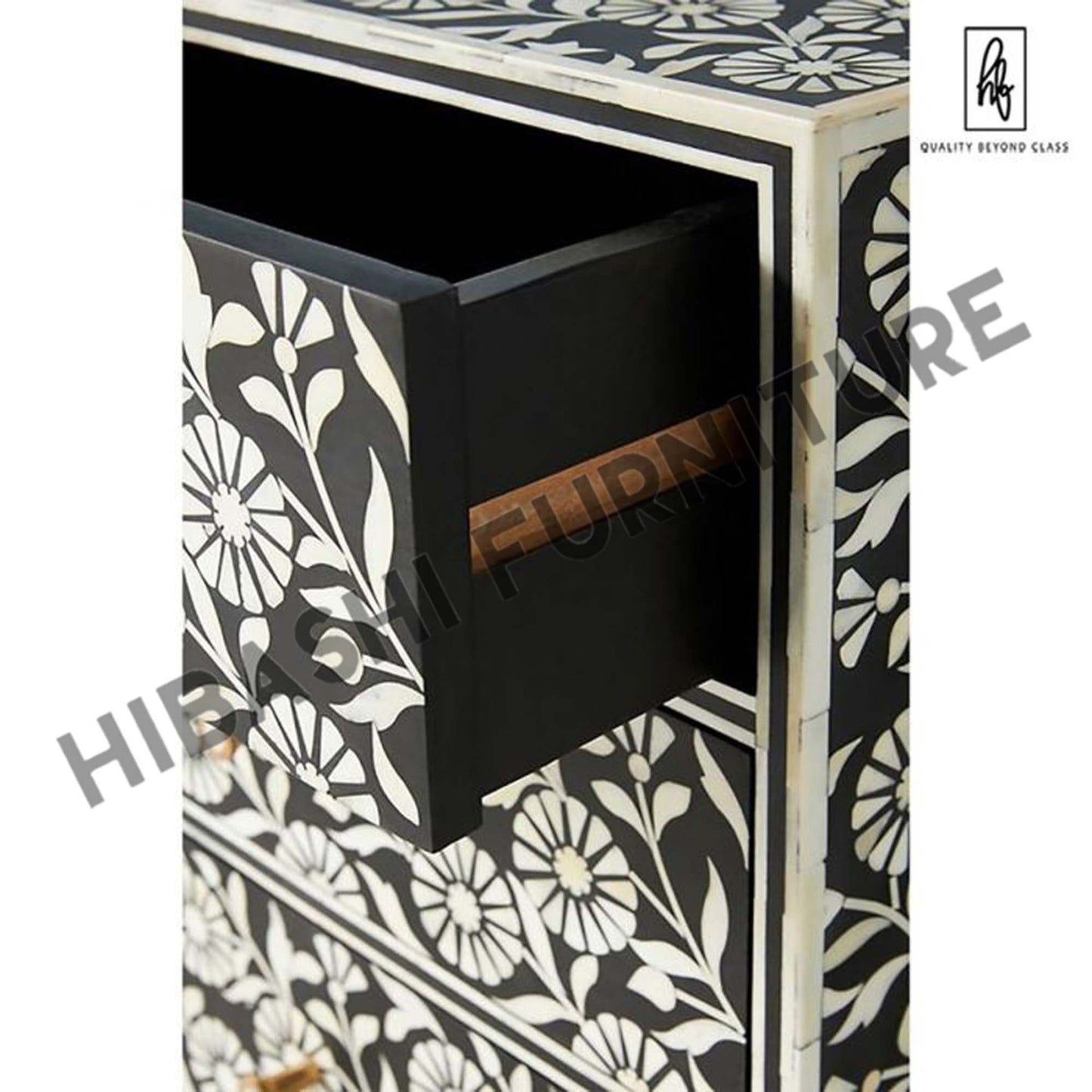 Riffa Bone Inlay Sun Flora Design 3 Drawers Handmade Entryway Table
