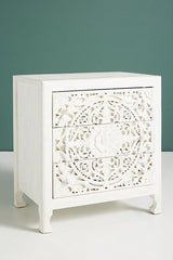 Lombok Handmade Wooden Nightstand / Hand Carved Floral Bedside