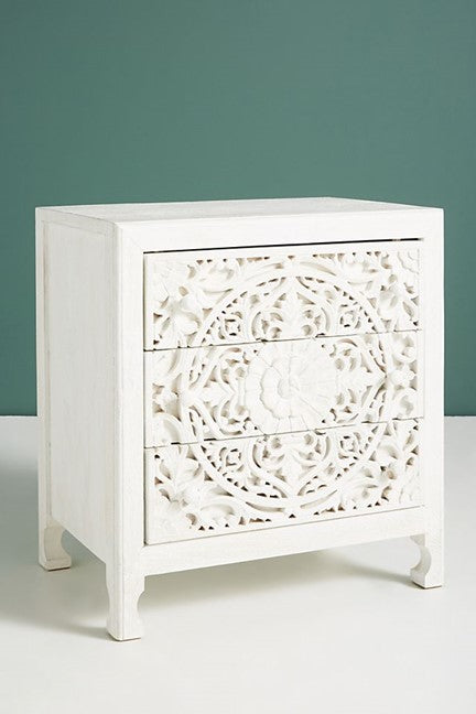 Lombok Handmade Wooden Nightstand / Hand Carved Floral Bedside