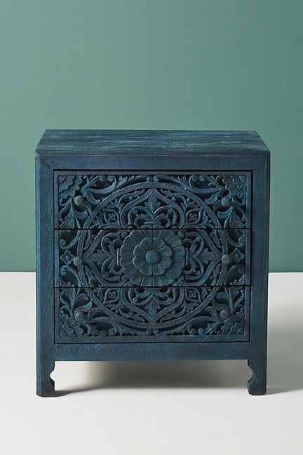 Lombok Handmade Wooden Nightstand / Hand Carved Floral Bedside