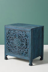 Lombok Handmade Wooden Nightstand / Hand Carved Floral Bedside