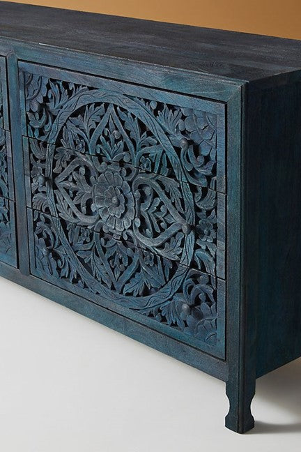 Lombok Hand Carved Wooden Six Drawer Dresser/ Hand Made wooden Dresser