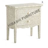 Santana Bone inlay White Floral 2 Drawer Bedside Lamp Table