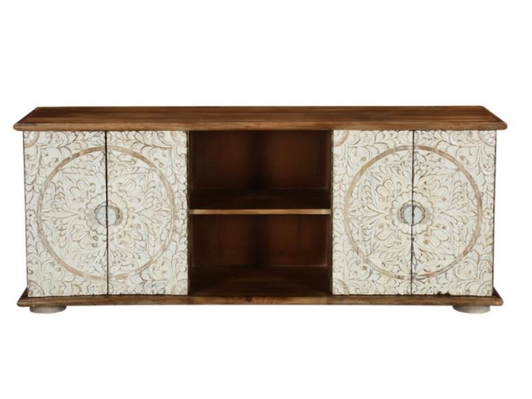 Sanay 59" Hand Carved Solid Wood TV Stand Media Console