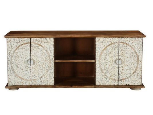 Sanay 59" Hand Carved Solid Wood TV Stand Media Console