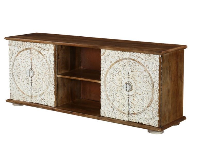 Sanay 59" Hand Carved Solid Wood TV Stand Media Console