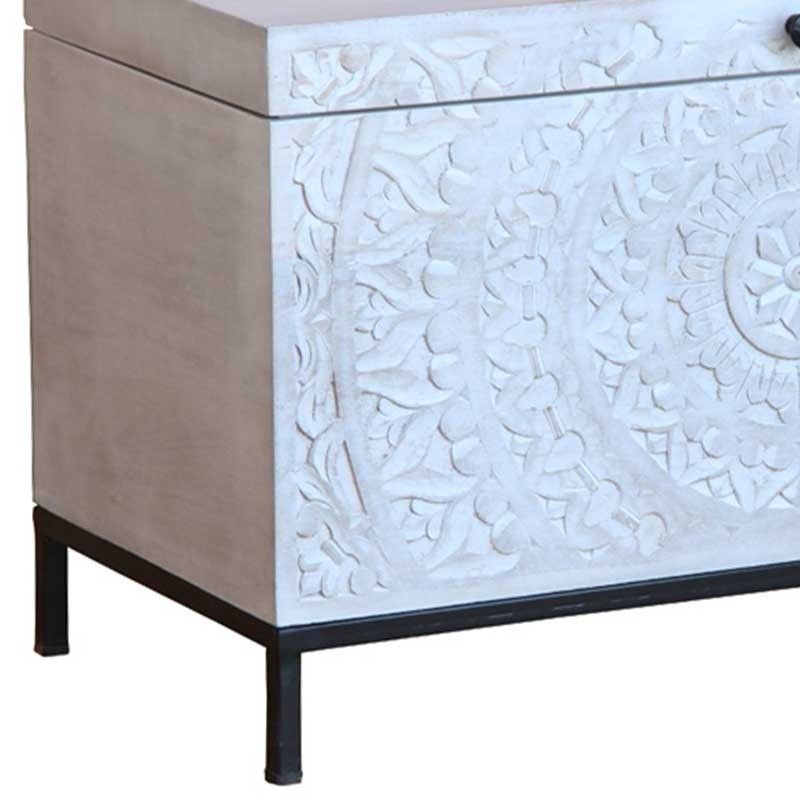 MAYON Hand Carved Solid Wood Trunk Box