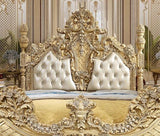 REYNA Metallic Antique Gold & Faux Leather King/Queen Traditional Bed