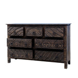 Mughal Garden Indian Hand Carved Reclaimed Wood 7 Drawer Rustic Dresser