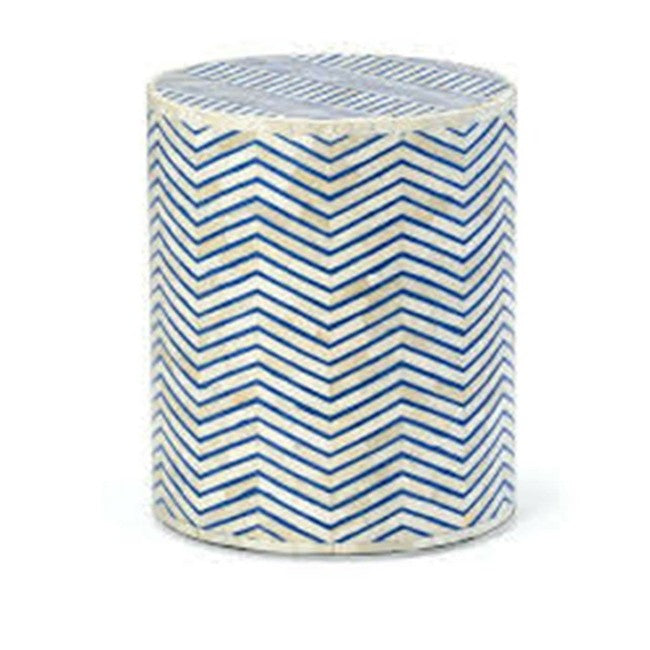 Zigzag Bone Inlay Round Drum Side and End Table - Size L