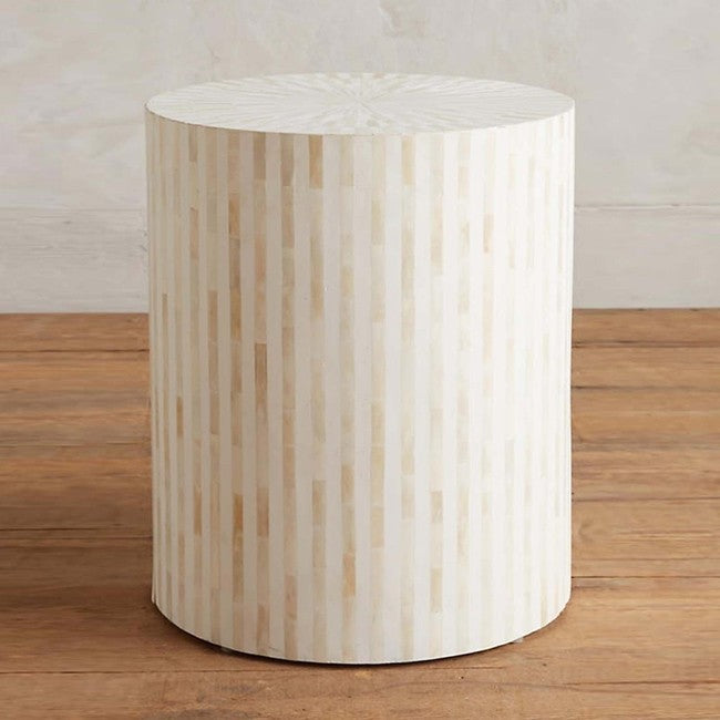 Bone Inlay Drum End & Side Tables - Strips, Large