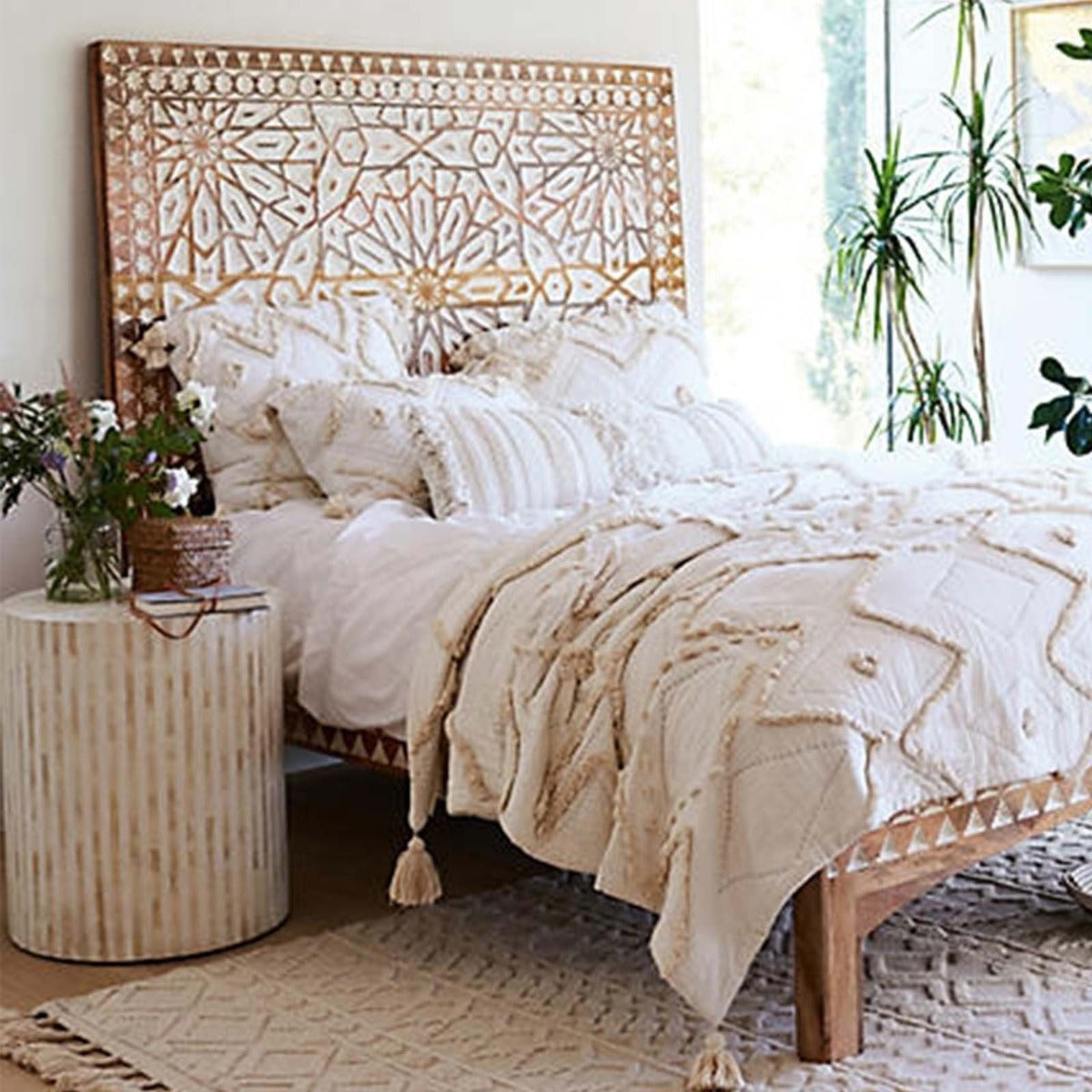 Bone Inlay Drum End & Side Tables - Strips, Large