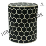 Bone Inlay Round Drum Side Table Honycomb - Large