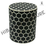 Bone Inlay Round Drum Side Table Honycomb - Large