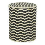 Zigzag Bone Inlay Round Drum Side and End Table - Size L