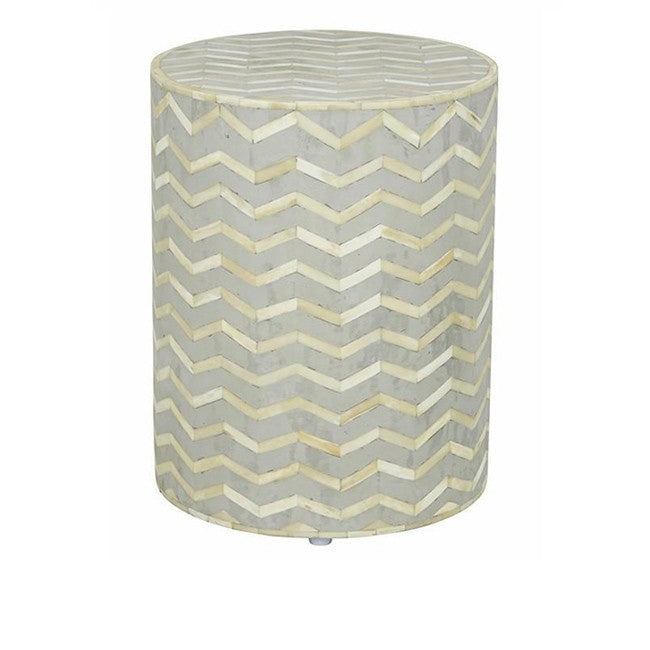 Zigzag Bone Inlay Round Drum Side and End Table - Size L