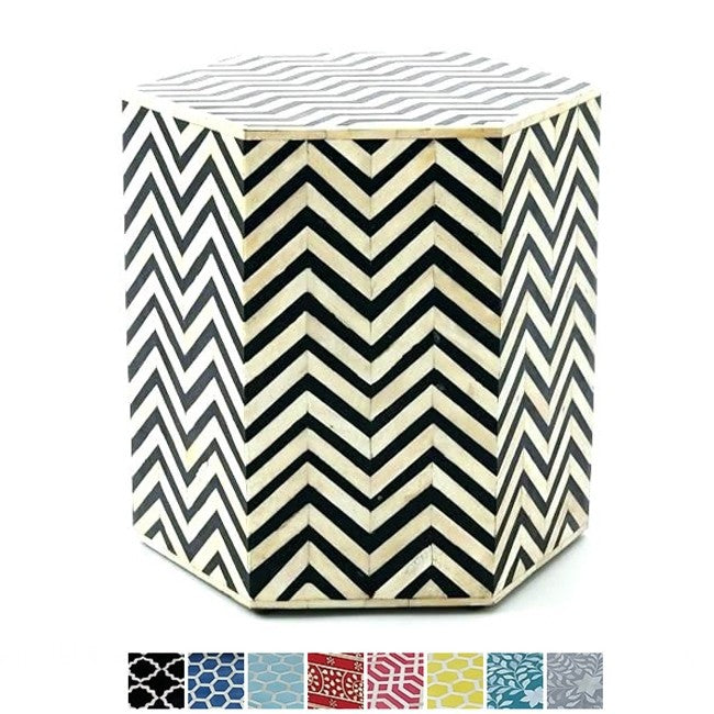 Zigzag Bone Inlay Hexagonal Drum Side and End Table - Size L