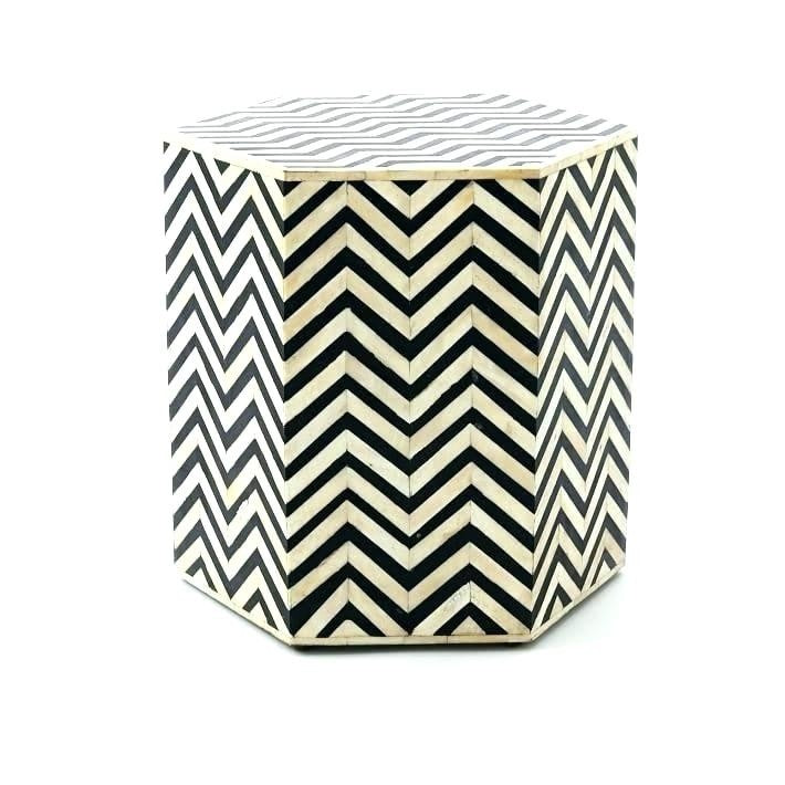 Zigzag Bone Inlay Hexagonal Drum Side and End Table - Size L