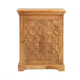 Mahooz Natural Floral Hand Carved Wood Side Table