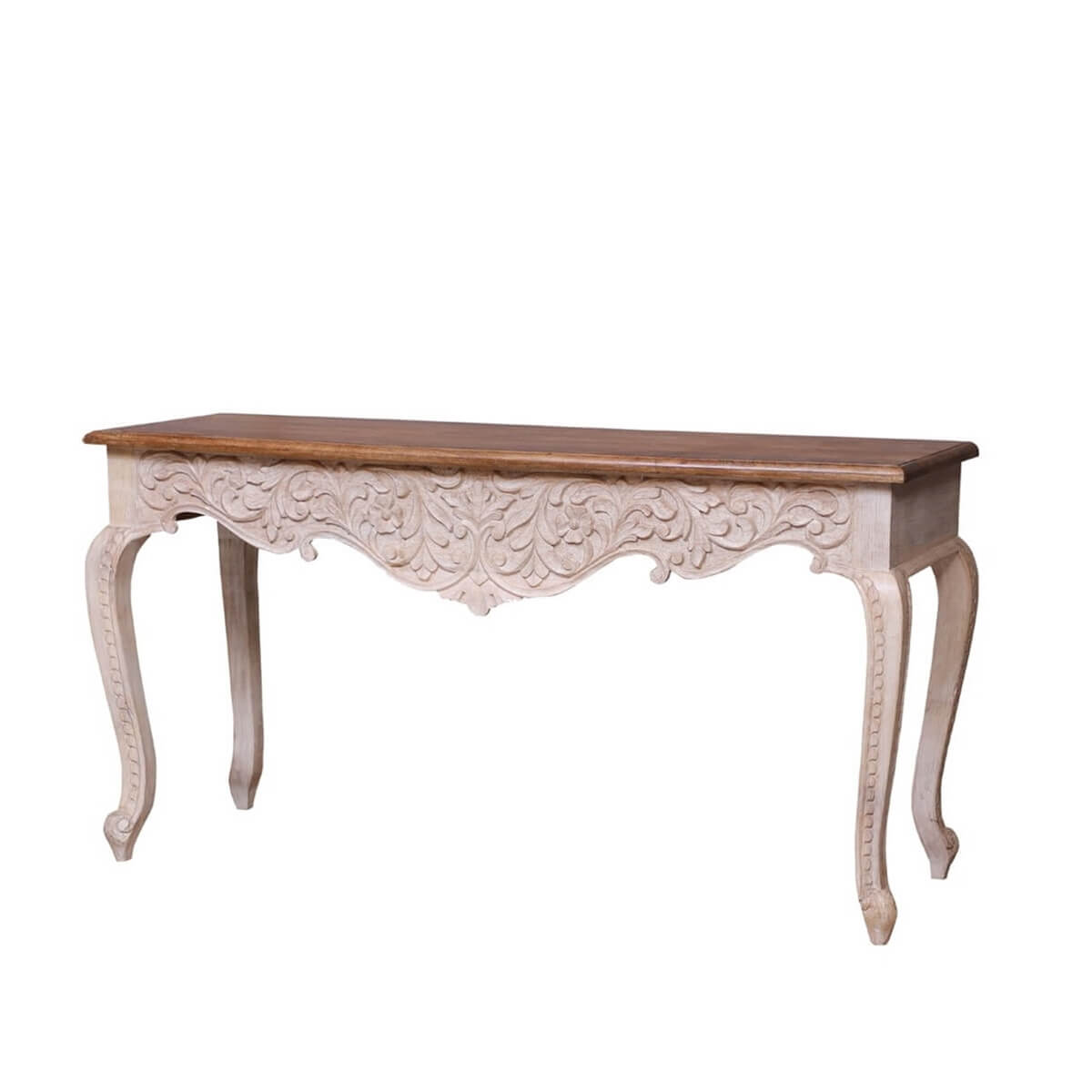 French Reclaimed Wood Hand Carved Floral Hall Table