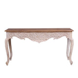French Reclaimed Wood Hand Carved Floral Hall Table