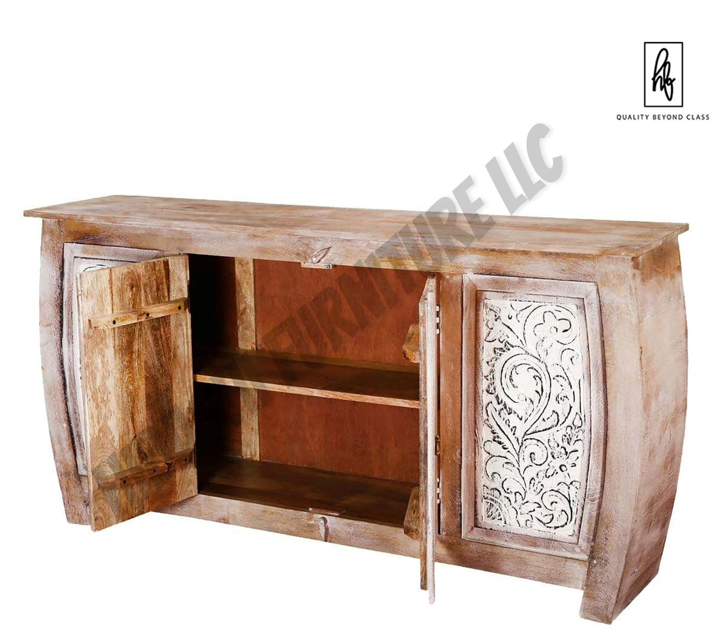 DASMA White Floral Doors Rustic Large Sideboard Cabinet