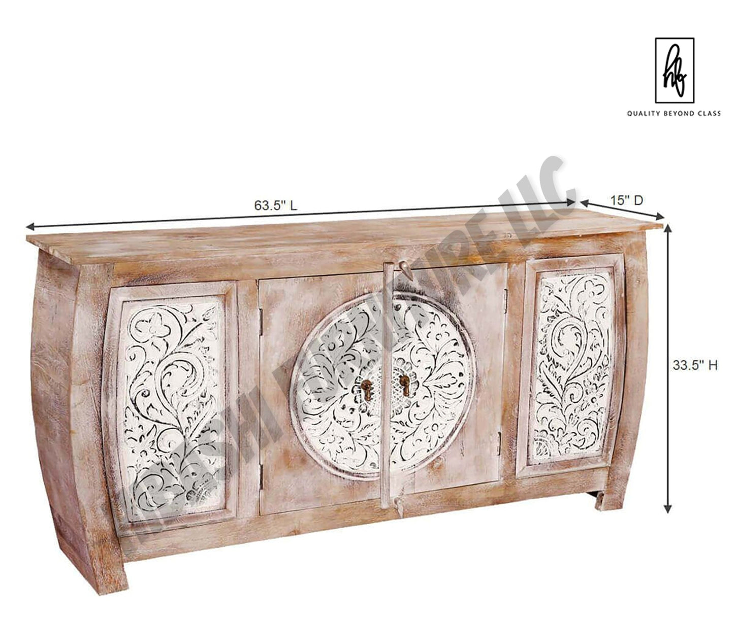 DASMA White Floral Doors Rustic Large Sideboard Cabinet