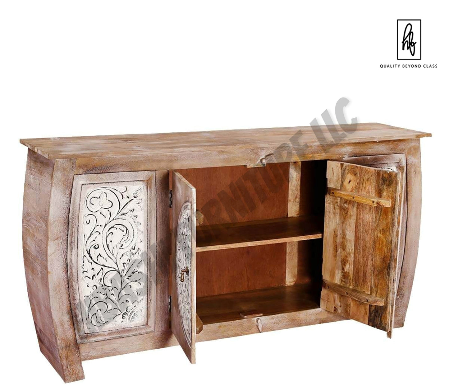 DASMA White Floral Doors Rustic Large Sideboard Cabinet