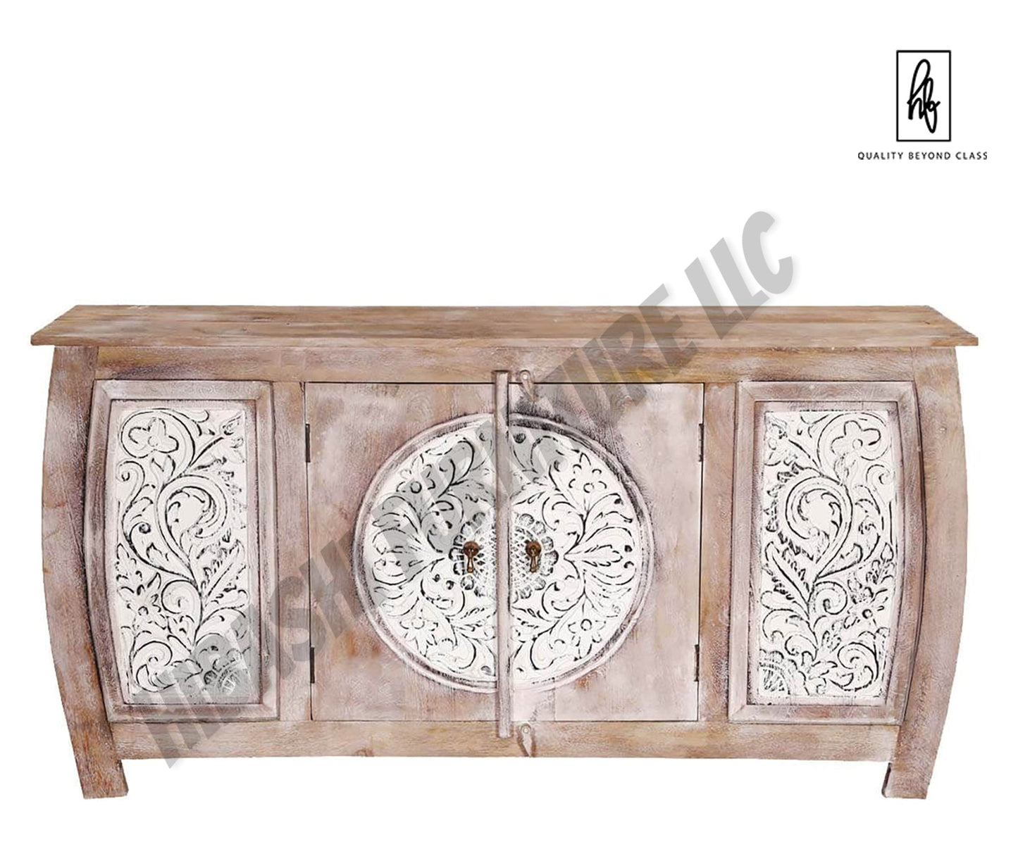 DASMA White Floral Doors Rustic Large Sideboard Cabinet