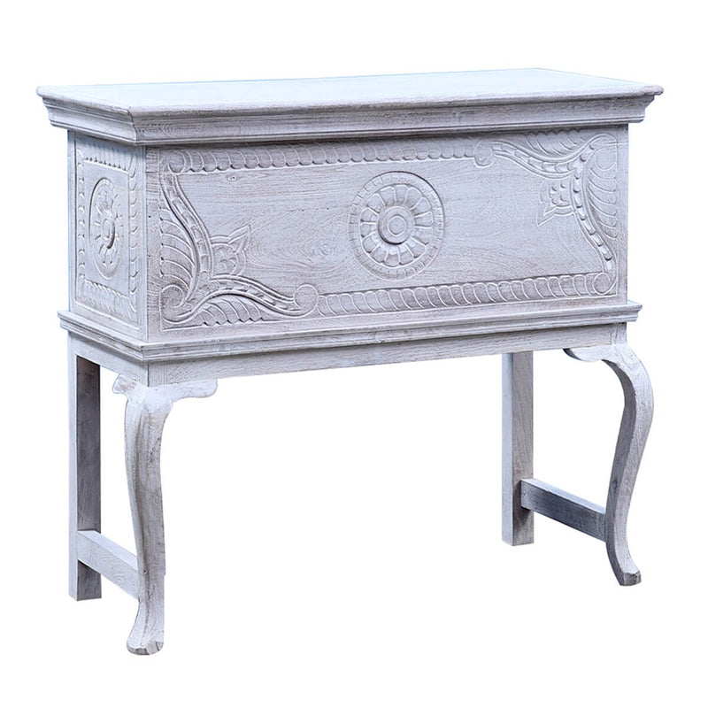 Classic Reclaimed Wood Traditional Hand Carved Antique Console Table