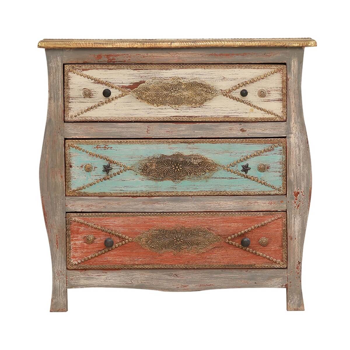 Retro Solid Wood Curved Dresser With 3 Drawers Dresser