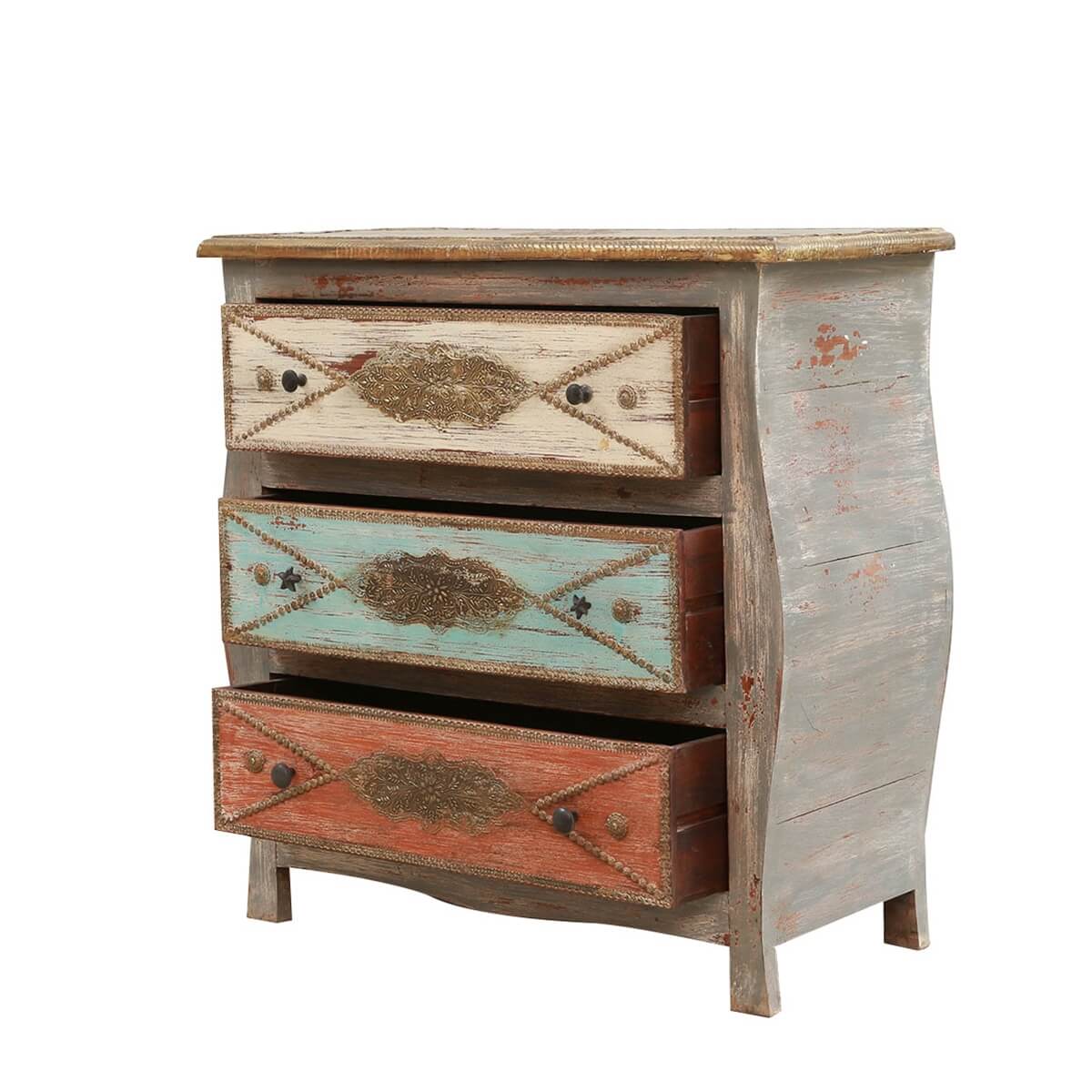 Retro Solid Wood Curved Dresser With 3 Drawers Dresser