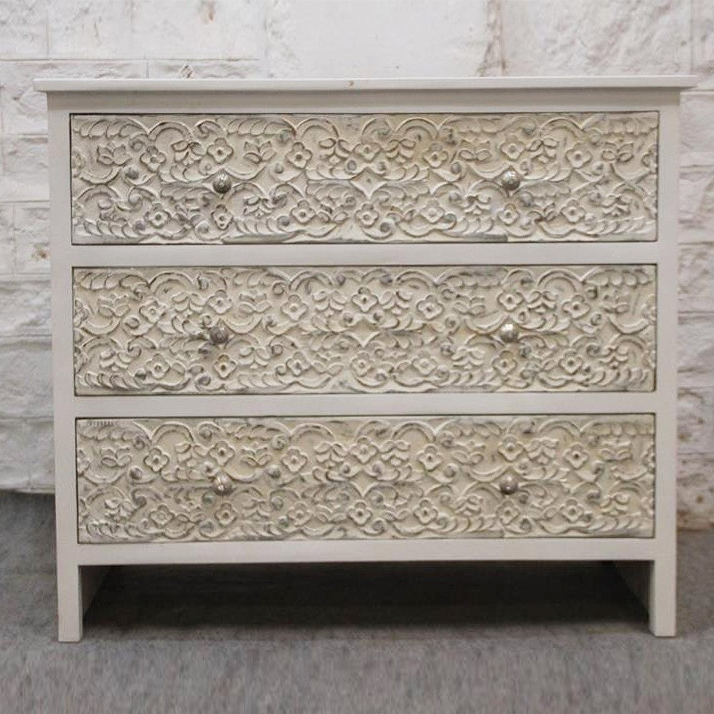 India Handcarved Mango Wood 3 Drawer Dresser