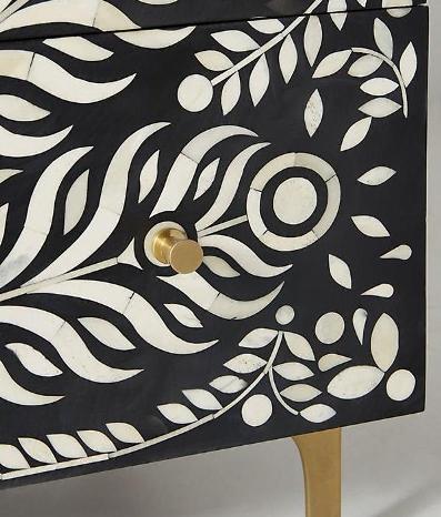 Hamad Peacock Design Bone Inlay Three Drawer Dresser Black