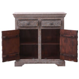 BATAAN Hand-carved Solid Wood Vintage 2 Drawer Rustic Storage Cabinet
