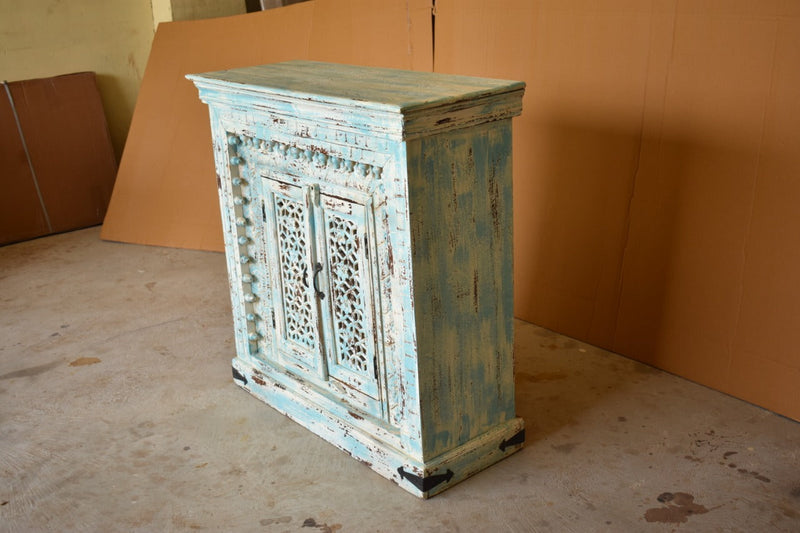 Jali Design Hand Carved Designer Small Sideboard, Table Cabinet, Hall Table, Storage Cabinet.
