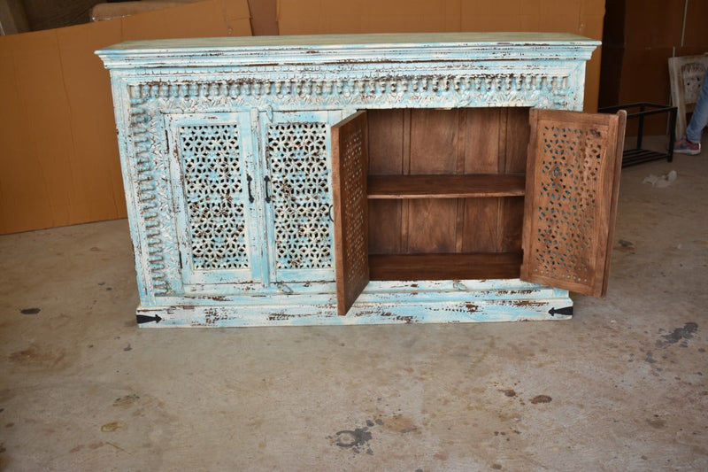 Jali Design Hand Carved Designer Sideboard, Buffet Table Cabinet, Hall Table, Storage Cabinet