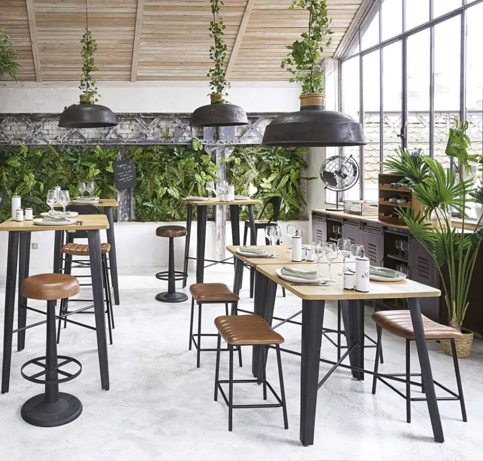 Apo Professional Black Metal and Mango Wood Bar Chair