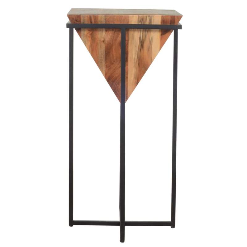 DAPITAN Pyramid Shape Wooden Side Table With Cross Metal Base Accent Table