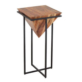 DAPITAN Pyramid Shape Wooden Side Table With Cross Metal Base Accent Table
