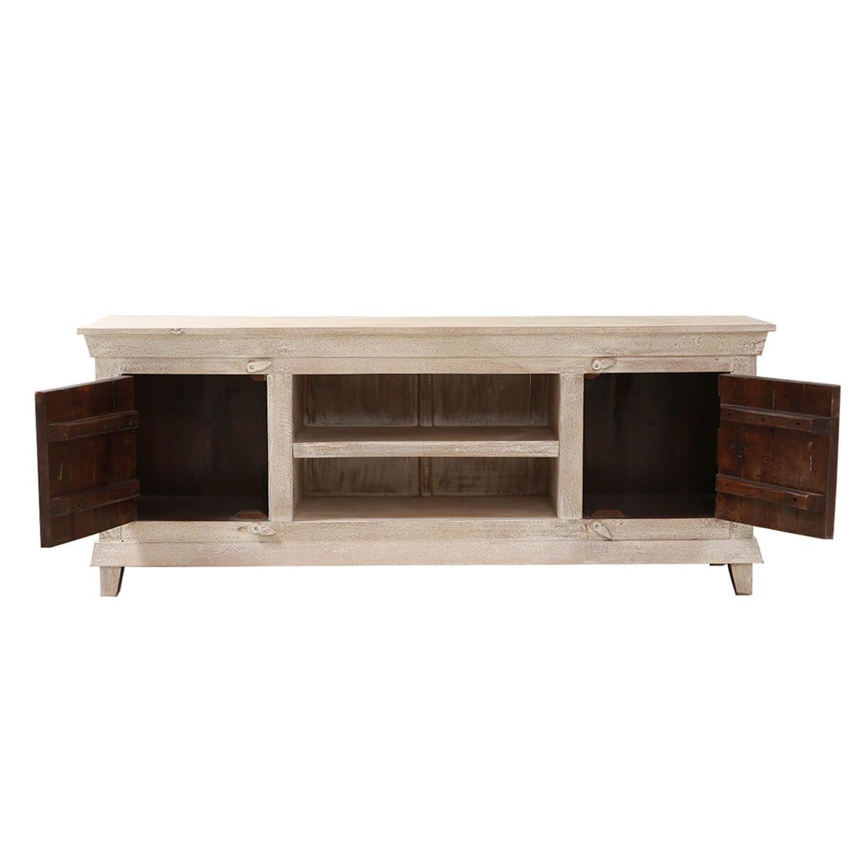 EVA Hand-carved Solid Wood White Distressed TV Media Stand