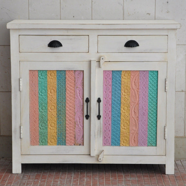 Rainbow Carved 2 Door Wooden Sideboard White 100-40-90
