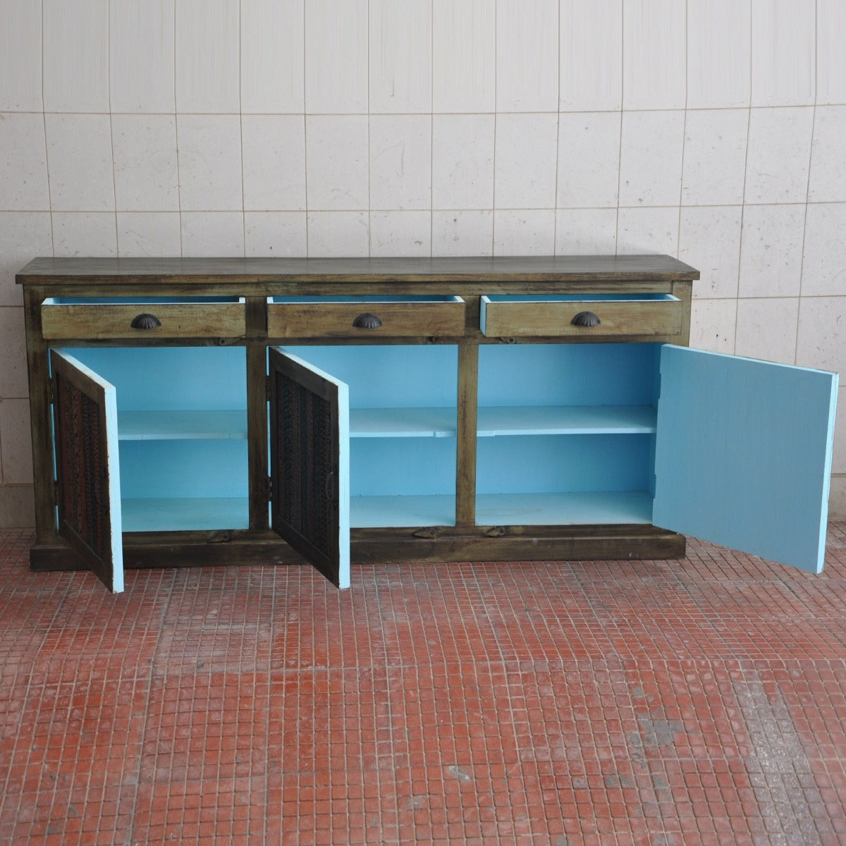 Rainbow Carved 3 Door Wooden Sideboard